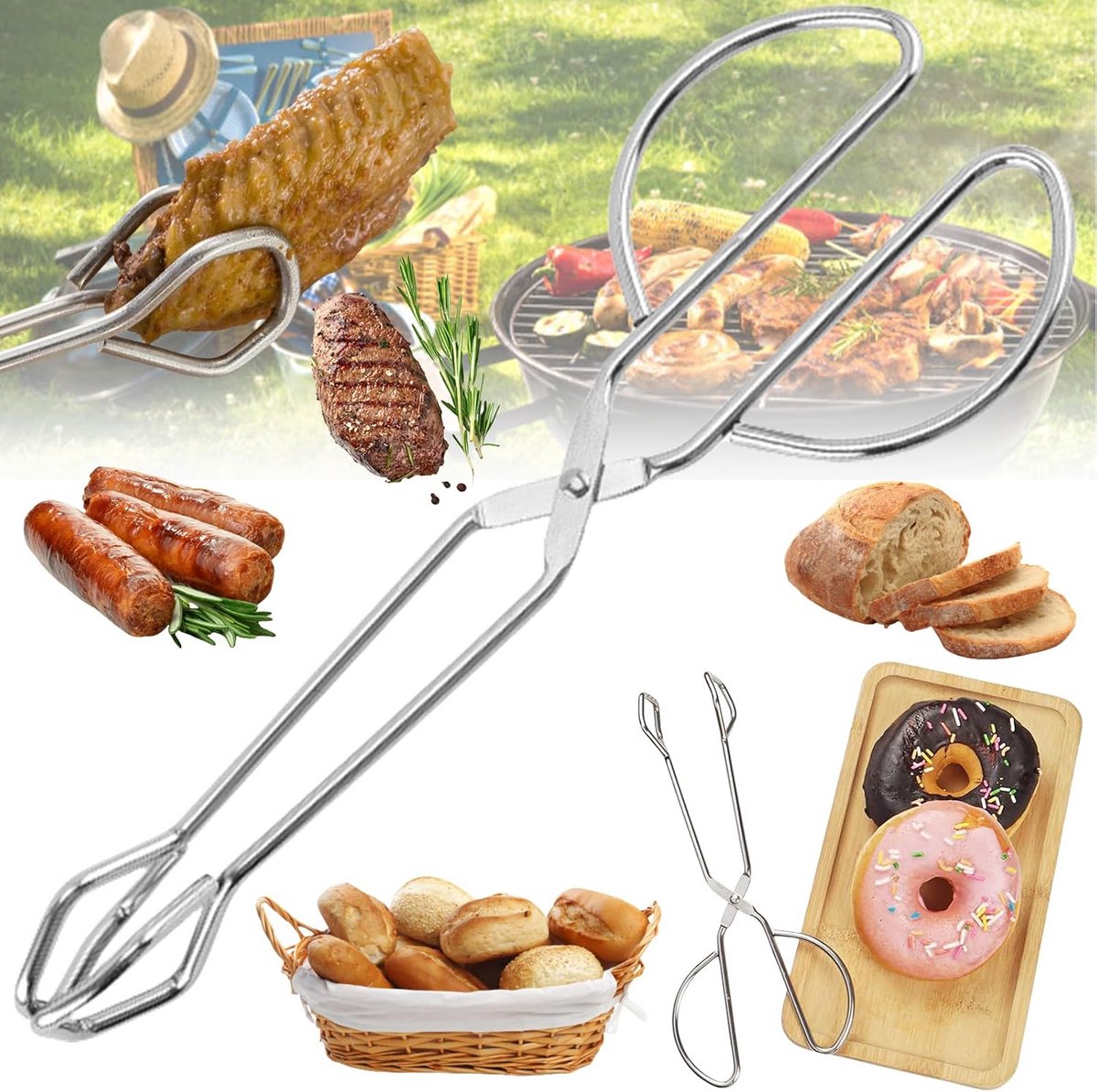 RVS Keukenschaar & Grilltang - Multifunctionele Kooktang voor BBQ, Salade en Brood