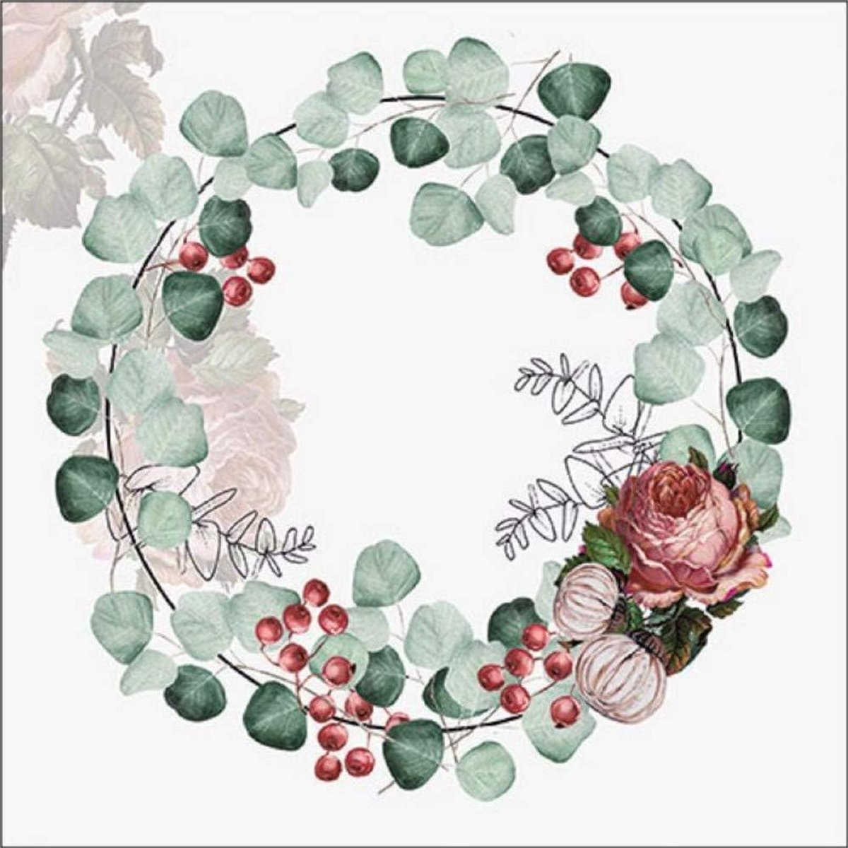 Servetten met Rozen en Bladmotieven Wit Groen Roze 60 Stuks