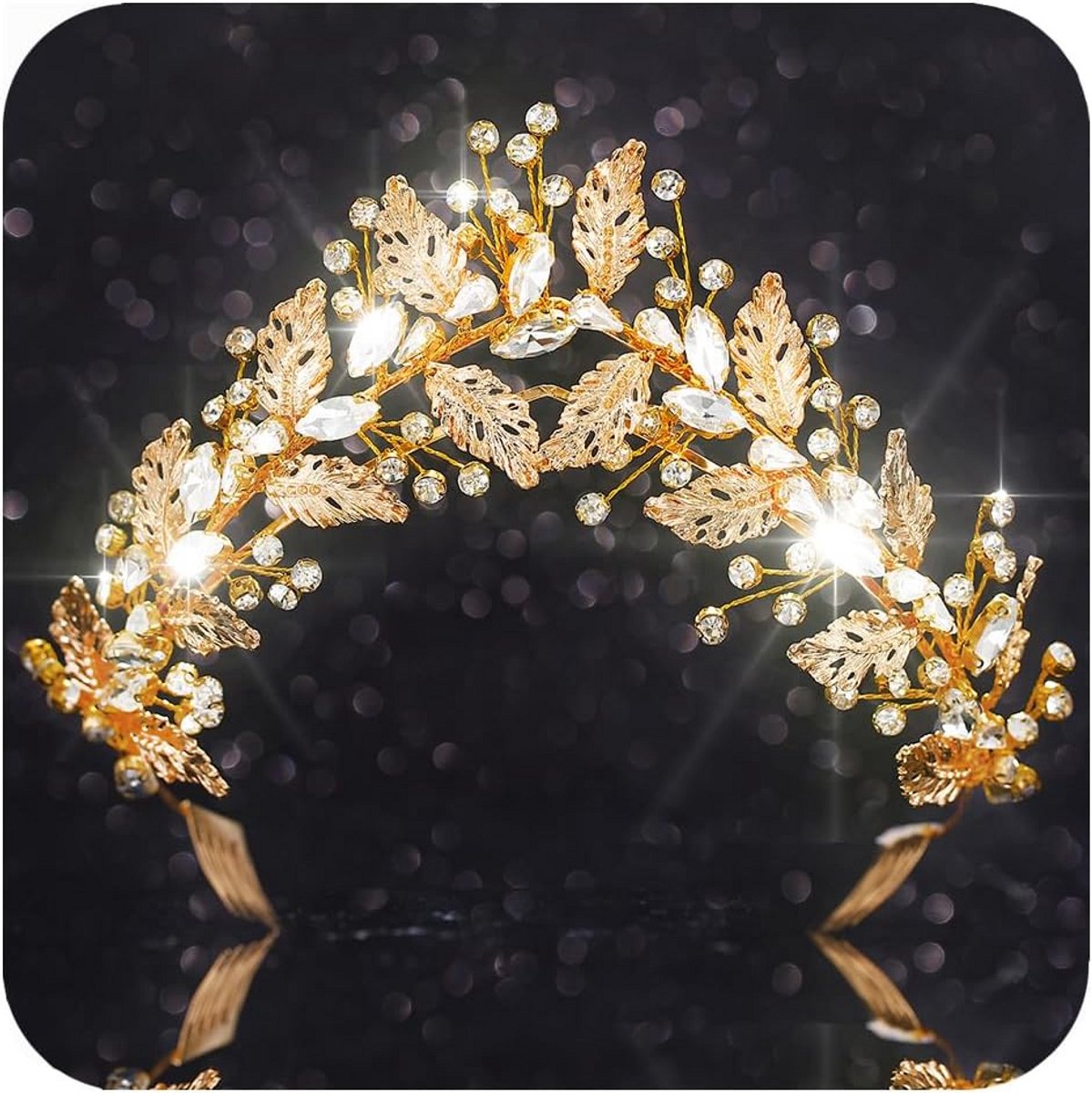 Gouden Blad Hoofdband met Kristallen - Elegant Haaraccessoire voor Bruid en Feest