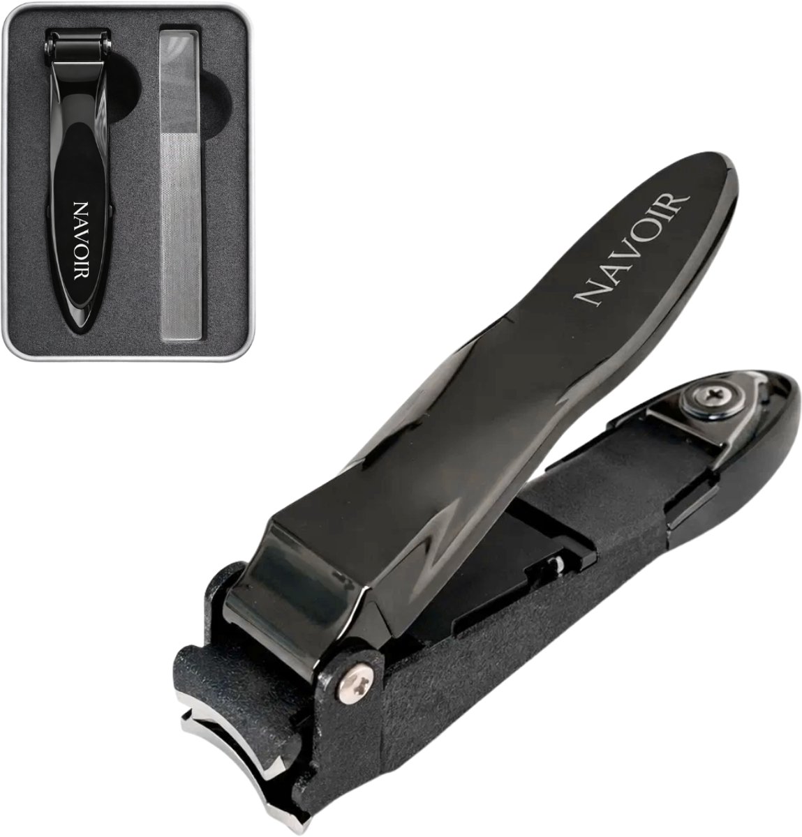 Nagelknipper met Opvangbakje en Nagelvijl – RVS – Zwart – Voor Vinger- en Teennagels – Inclusief Opbergdoos