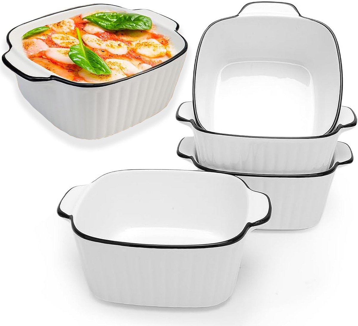 Set van 4 Kleine Keramische Ovenschalen met Handvatten - Ideaal voor Oven en Magnetron