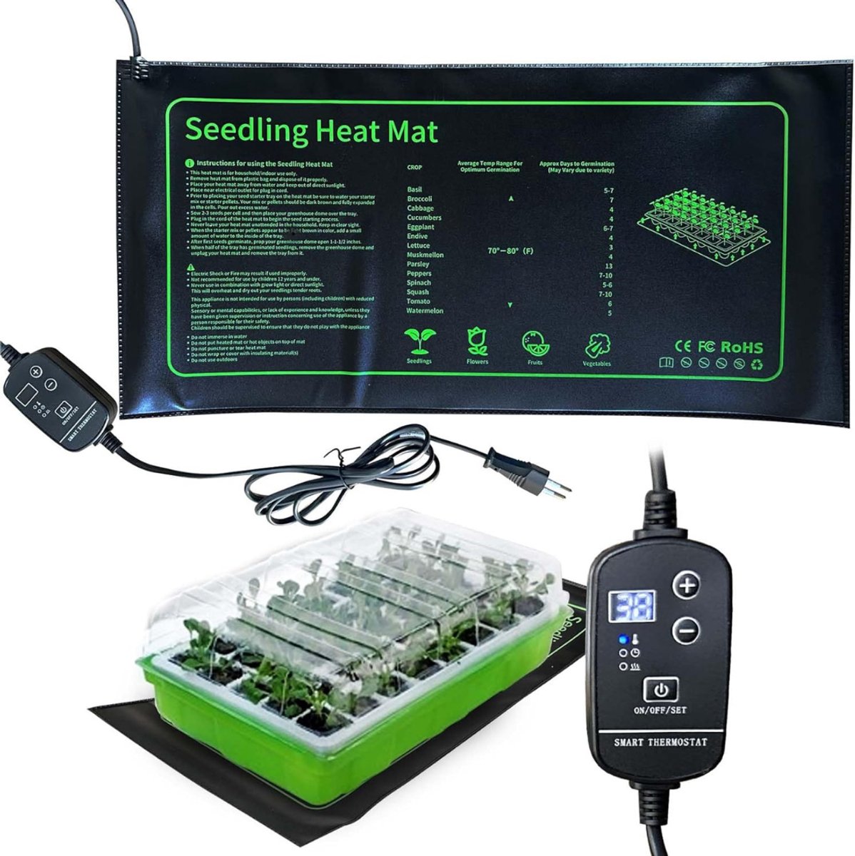 REN® Warmtemat Planten - Waterdicht - Kweekmat 50 Watt – Kweekmat Verwarmingsmat - Zwart/Groen- 53cm x 25cm x 3cm