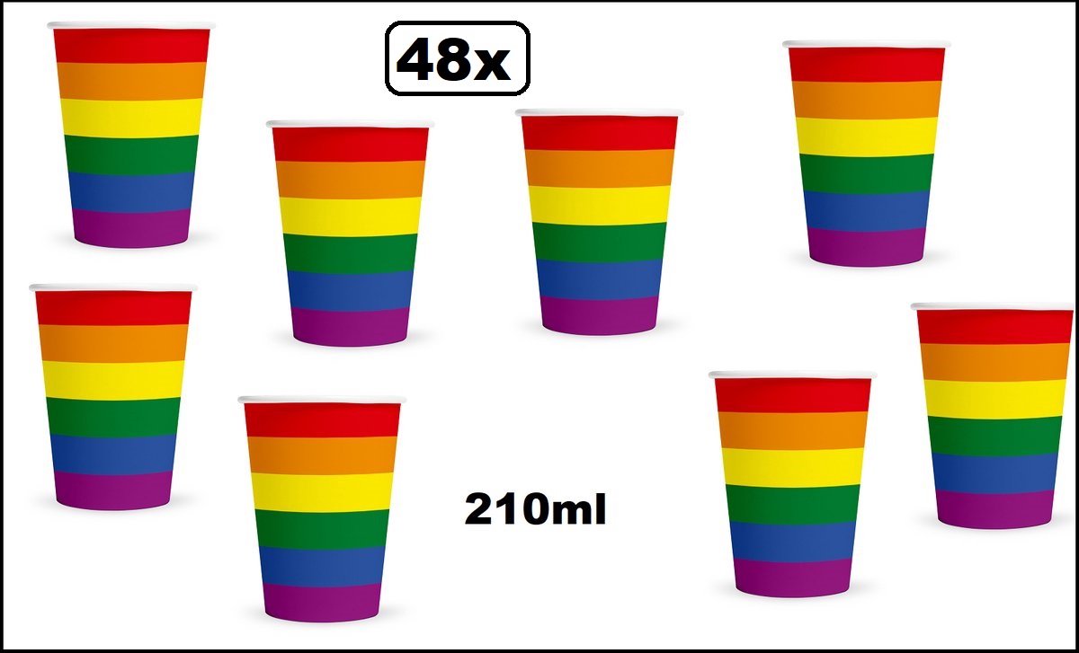 48x Beker Regenboog 210ml karton - Rainbow sport drinken pride
