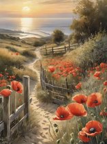Schilderen op Nummer – Duinen met Klaprozen – 40x50 cm – Zonder Frame – Inclusief Acrylaatverf & Penselen – Canvas Pakket – Landschap