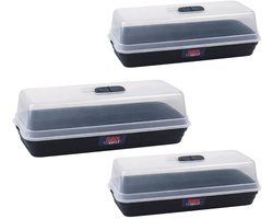 Synx Tools Set van 3 Kweekbak met Deksel 51x21x18 cm – Propagator met Ventilatie - Tuinieren/moestuinbak - Moestuin artikelen