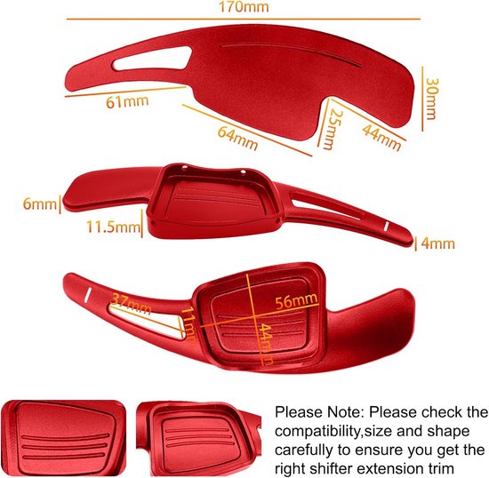 Aluminium Stuurwiel Schakelflippers Verlengstuk voor Diverse Audi Modellen Rood — afbeelding 2