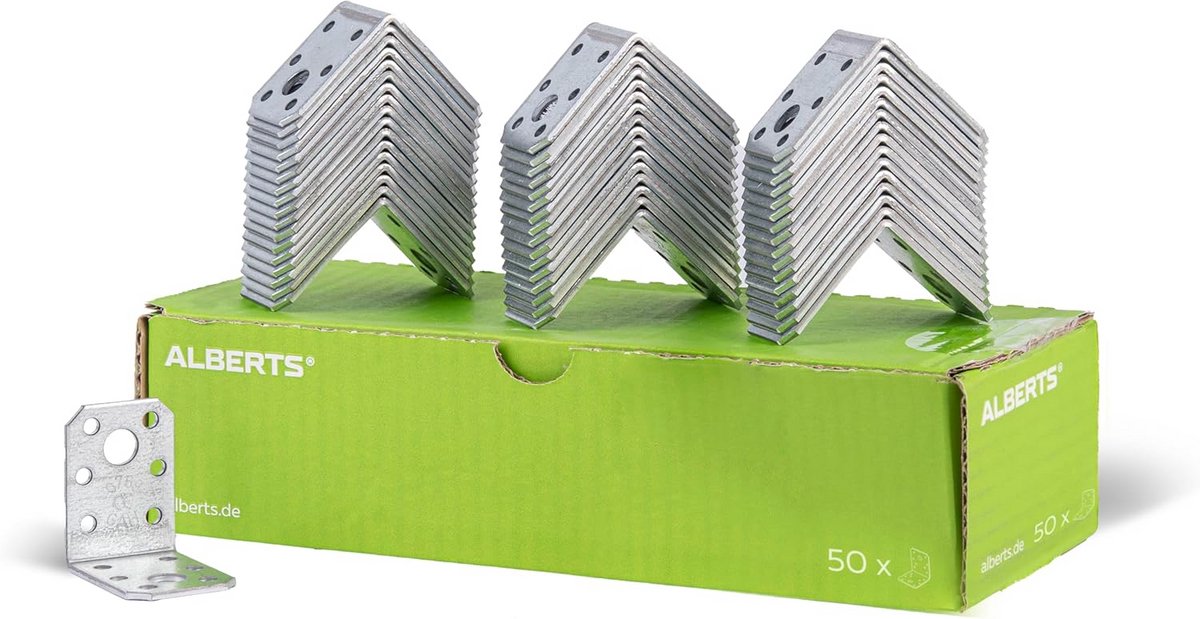 Set van 50 Hoekverbinders Verzinkt Staal 50x50x35 mm voor Houtverbindingen