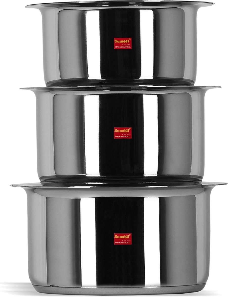 Set van 3 RVS Kookpannen met Inductiebodem en Deksel (1,7L - 2,8L)