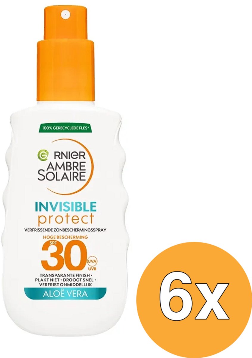6x Garnier Ambre Solaire Invisible Protect Transparante Zonnespray SPF30 (150 ml)