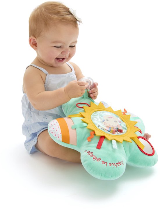 Sophie de giraf Activiteitenkussen Zon - Zintuiglijk Baby Speelkussen met Spiegel, Rammelring, Textuurlintjes & Zachte Elementen - Perfect voor Tummy Time en Onderweg - Lichtgewicht - Vanaf 0 Maanden (30x15x33 cm) van Merkloos — afbeelding 2