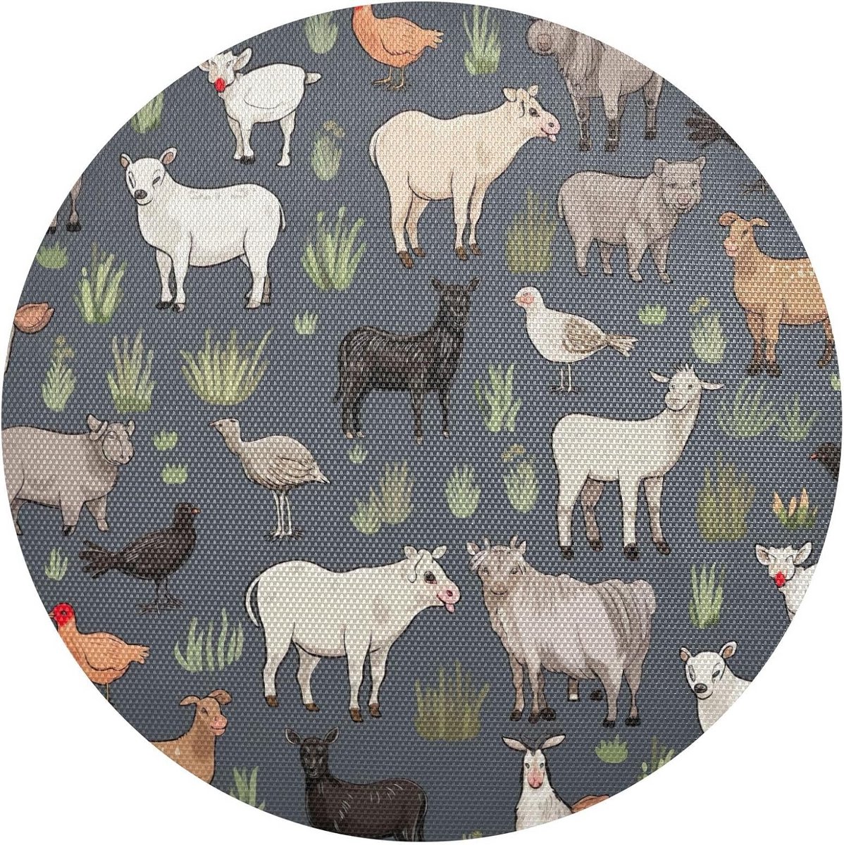 Set Hittebestendige Ronde Placemats met Antislip en Boerderij Dierenprint