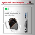Een beerpoot doorbreekt papier om de magnetische kop van een schroevendraaier te tonen.