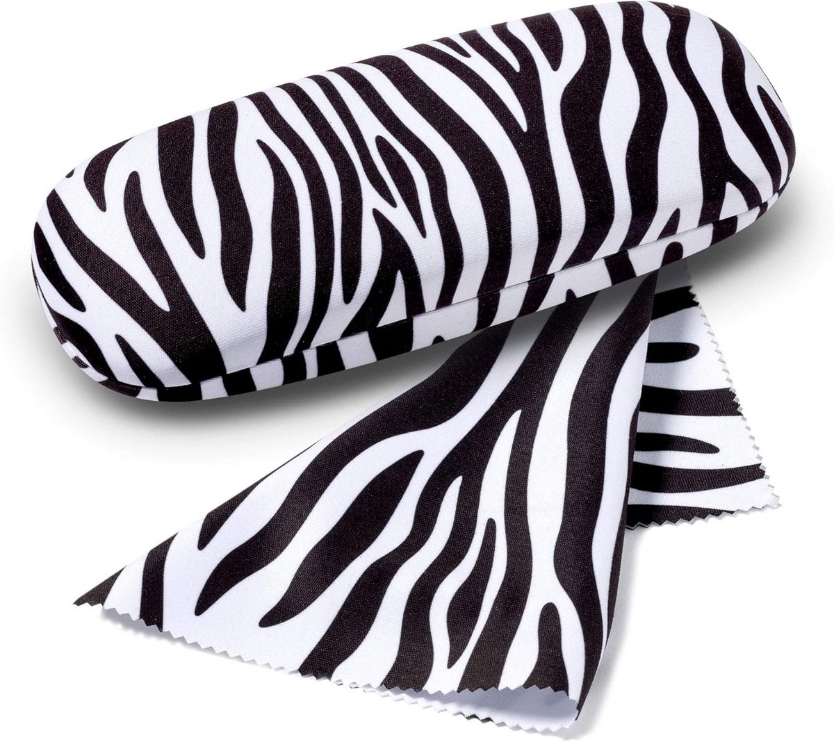 Hardcase brillenkoker Zebra print met zachte voering en microvezeldoek