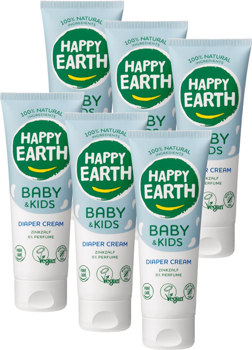 Happy Earth Zink Billencrème - Baby & Kids - 100% Natuurlijk - Parfumvrij - Met Zinkoxide - Geschikt vanaf de Geboorte - 6 x 75 ml
