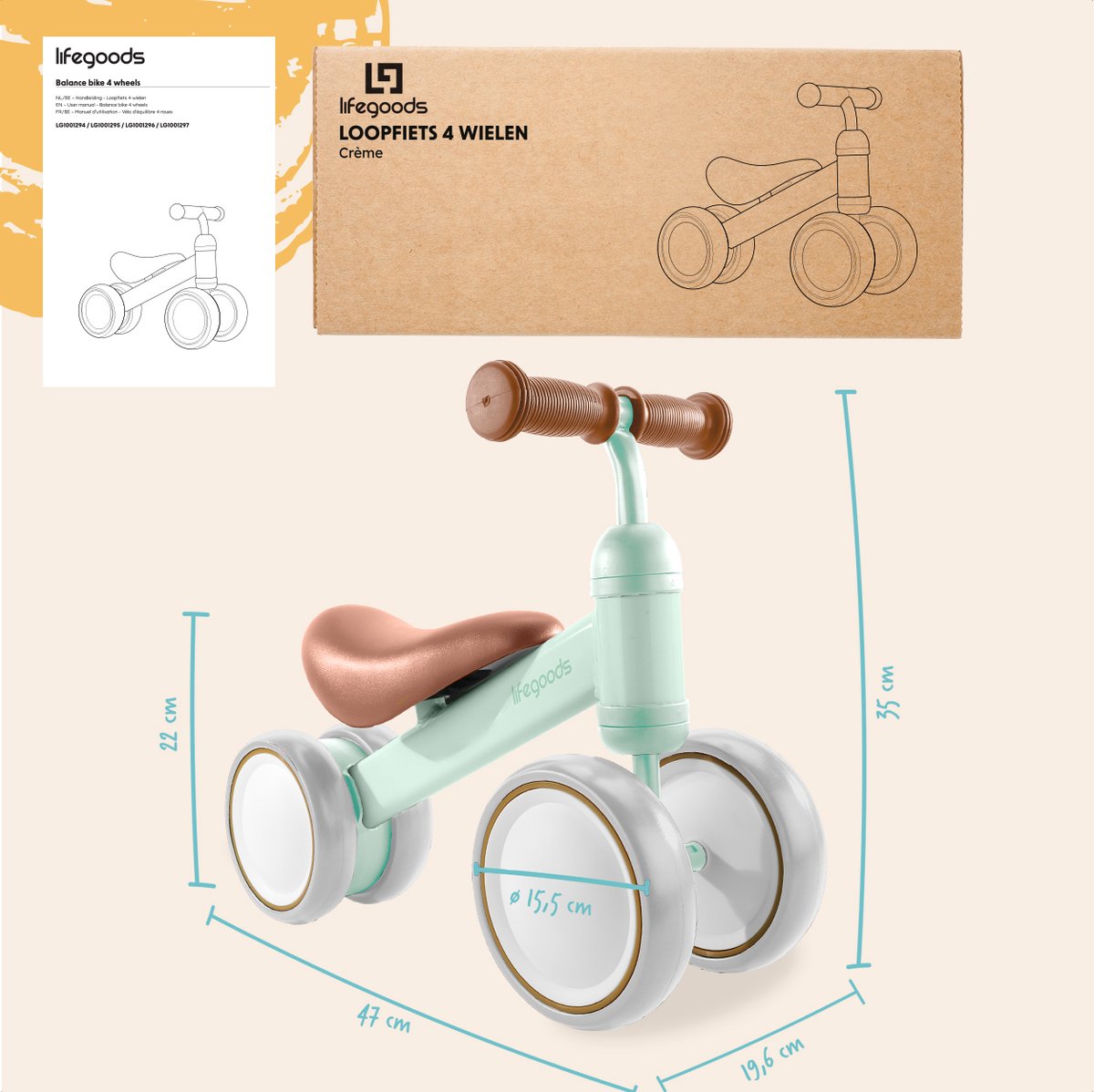 LifeGoods Loopfiets - Speelgoed Vanaf 1 jaar - Kinderstep - Loopfietsje - Pastelgroen — afbeelding 9