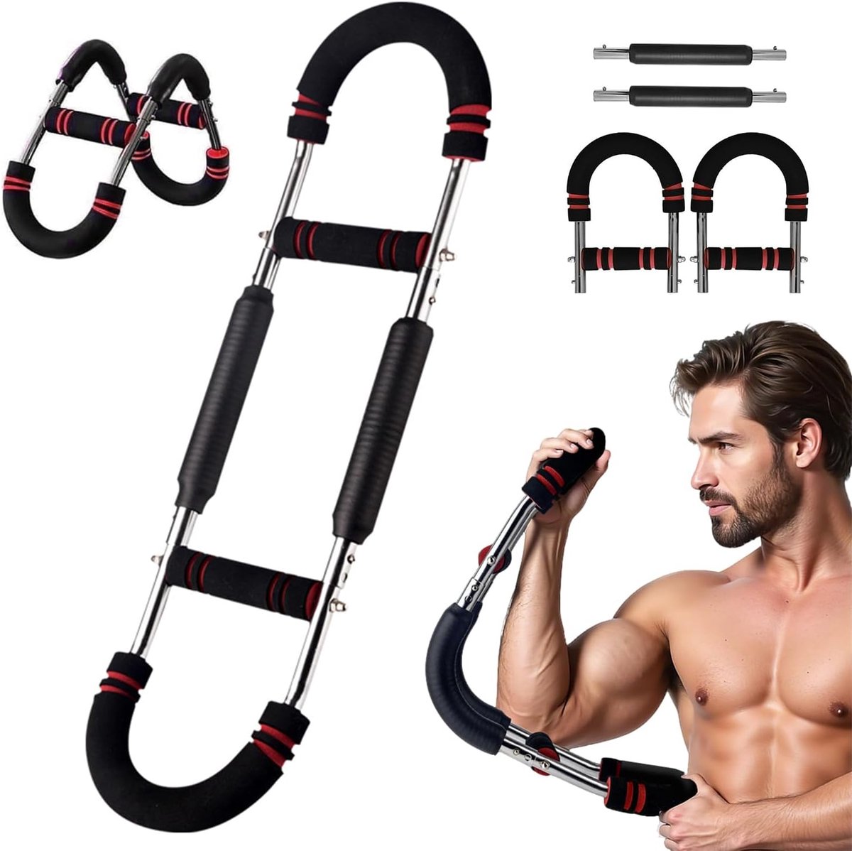 Arm Trainer - Muscle Pump - Borstspieren - Borst Trainer - Fitness Apparaten Krachttraining - Abdominal Trainer - Fitness Trainer - Fitness voor Boven - Krachttraining Apparaat - Zwart en Rood - 30-40 Kg - van Imperatoris