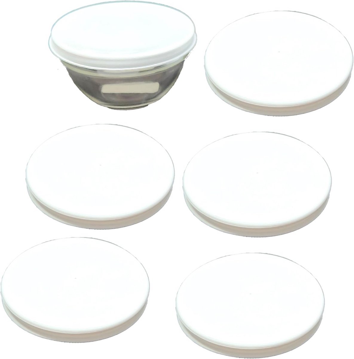 Set van 6 witte deksels voor kommen van 17 cm