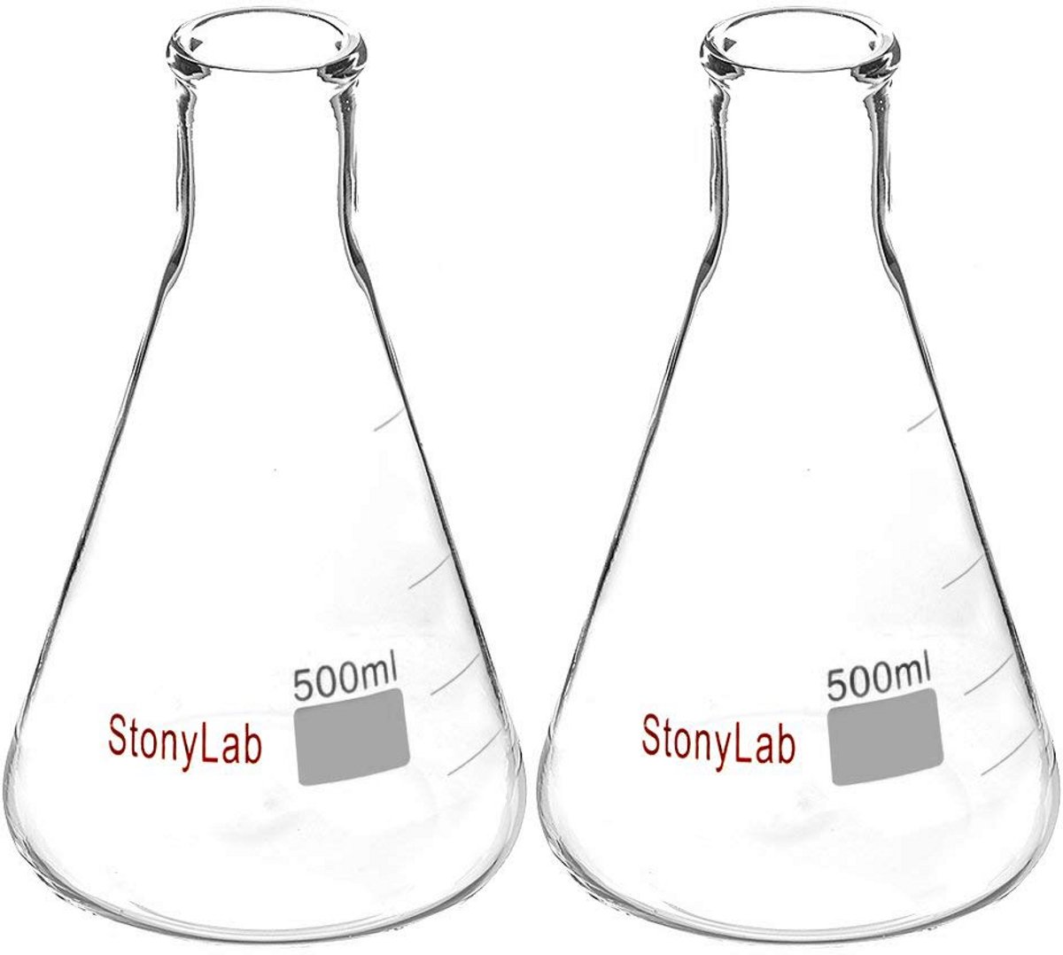 2 Stuks 500 ml Erlenmeyer Set Smalle Mond Borosilicaatglas Laboratorium