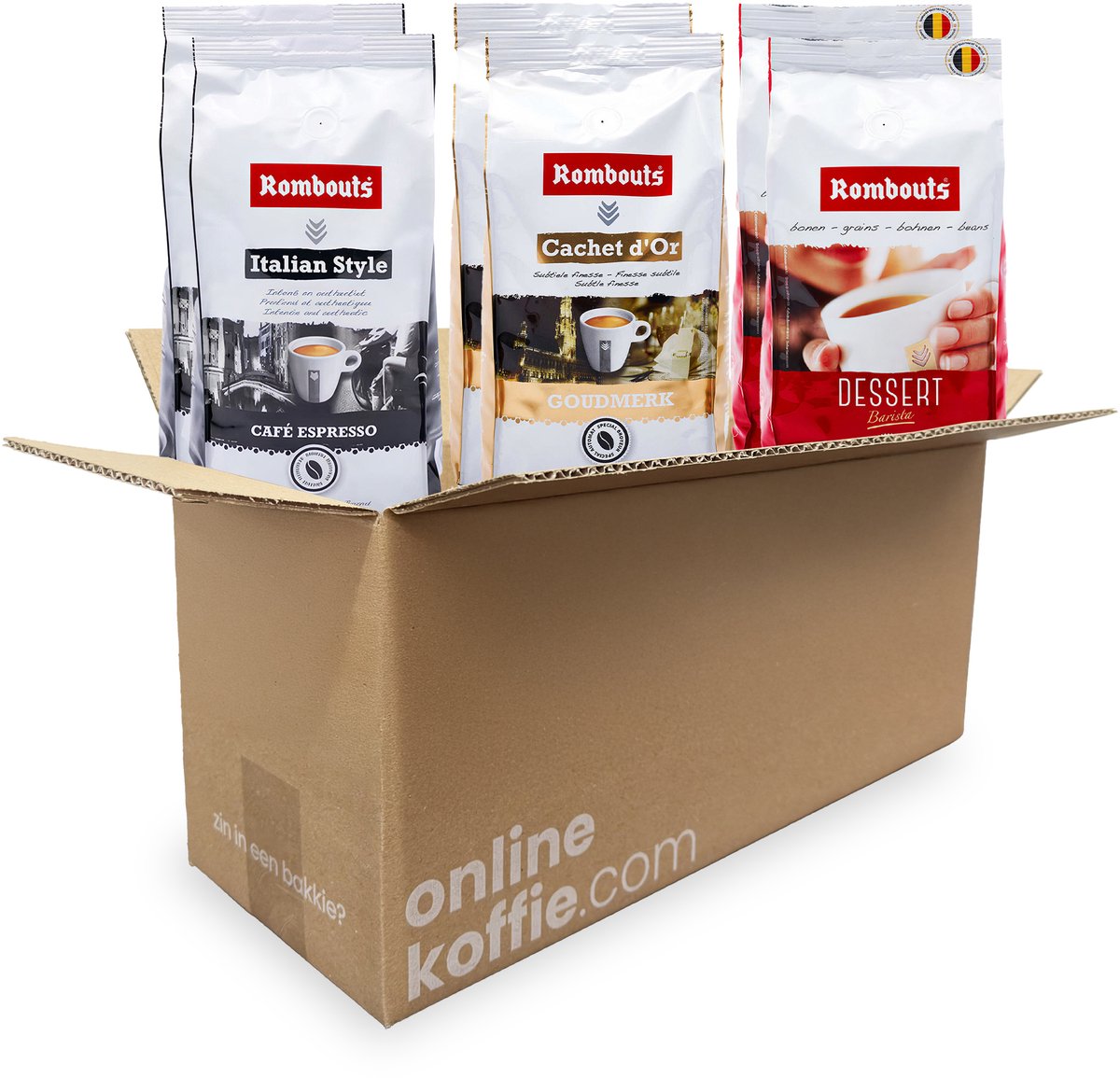 Proefpakket Rombouts - Koffieproeverij - 3 Smaken - 3000g - Rombouts - Goudmerk, Italian Style en Dessert Barista - Koffiecadeau - Giftbox - Verse koffiebonen