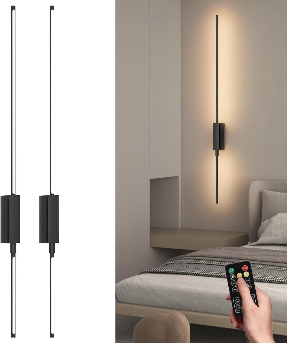 Set van 2 Draadloze LED Wandlampen Zwart 110 cm – Dimbaar & Kleurtemperatuur Instelbaar