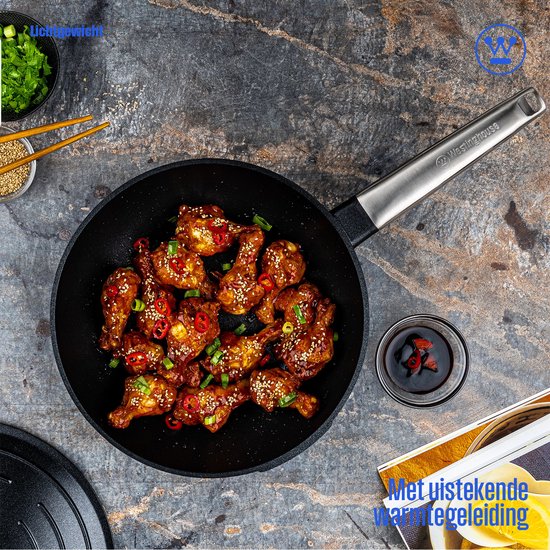 Westinghouse Performance Series - Wok Pan Induction - 28 cm - Wok de luxe avec couvercle - Noir - Convient à toutes les sources de chaleur