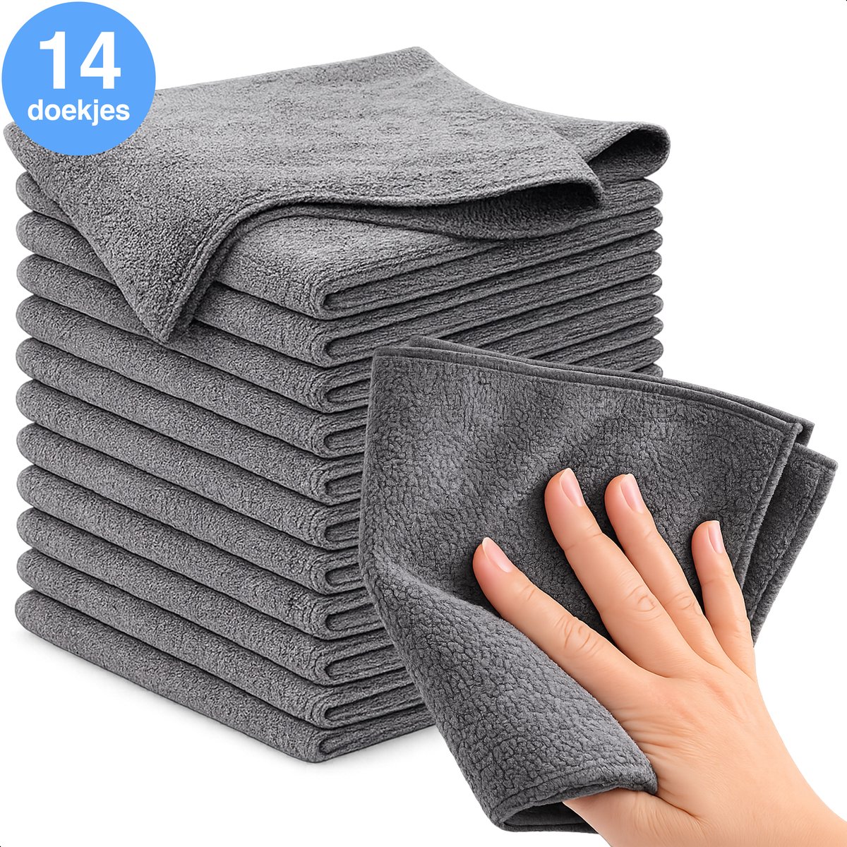 Microvezel vaatdoekjes - 14 stuks - 30x30cm - Geschikt voor raam en ruiten - Auto poetsen - Poetsdoek - Microfiber - Droogdoek schoonmaak - Grijs - LUFT