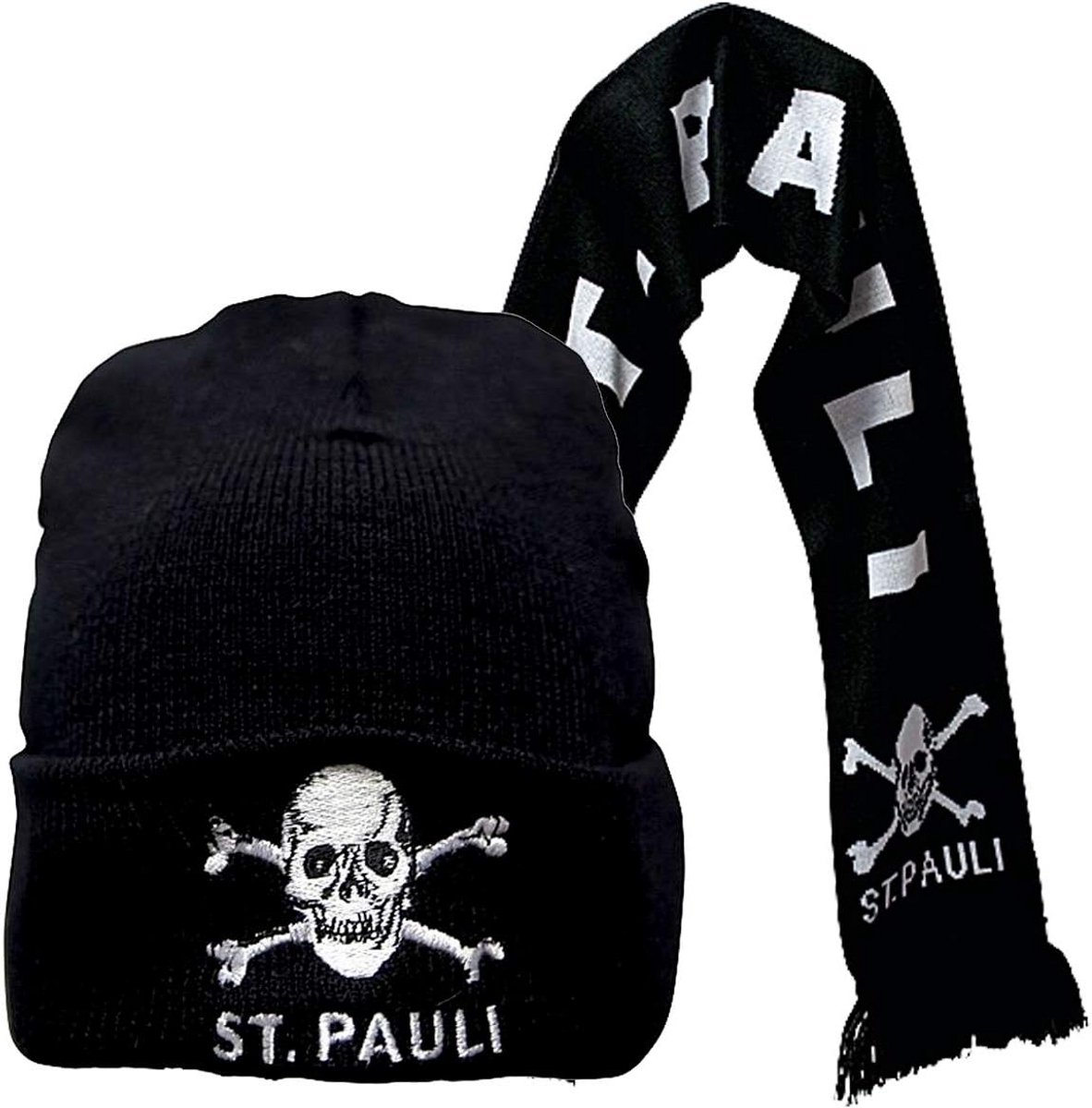 FC St. Pauli Set Muts en Sjaal met Doodshoofd | Zwart Wit | Cadeau