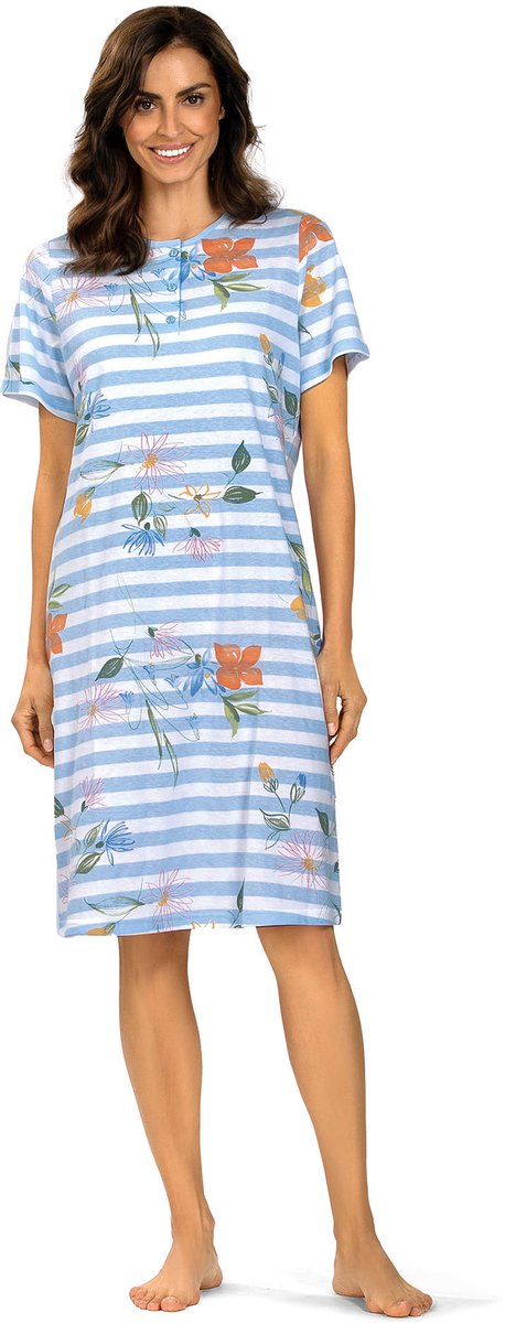 Comtessa Nachthemd 'Primavera' - Dames Nachtmode - Korte Mouw - Blauw