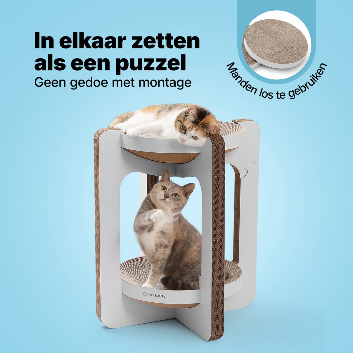 Jake and Jacky Krabkarton voor Katten - Krabpaal Karton - Krabplank - Krabmand - Krabmeubel - Kartonnen Krabmat - Kattenmand - Kattenbed - Kattentoren - 52x52x58cm – foto 7