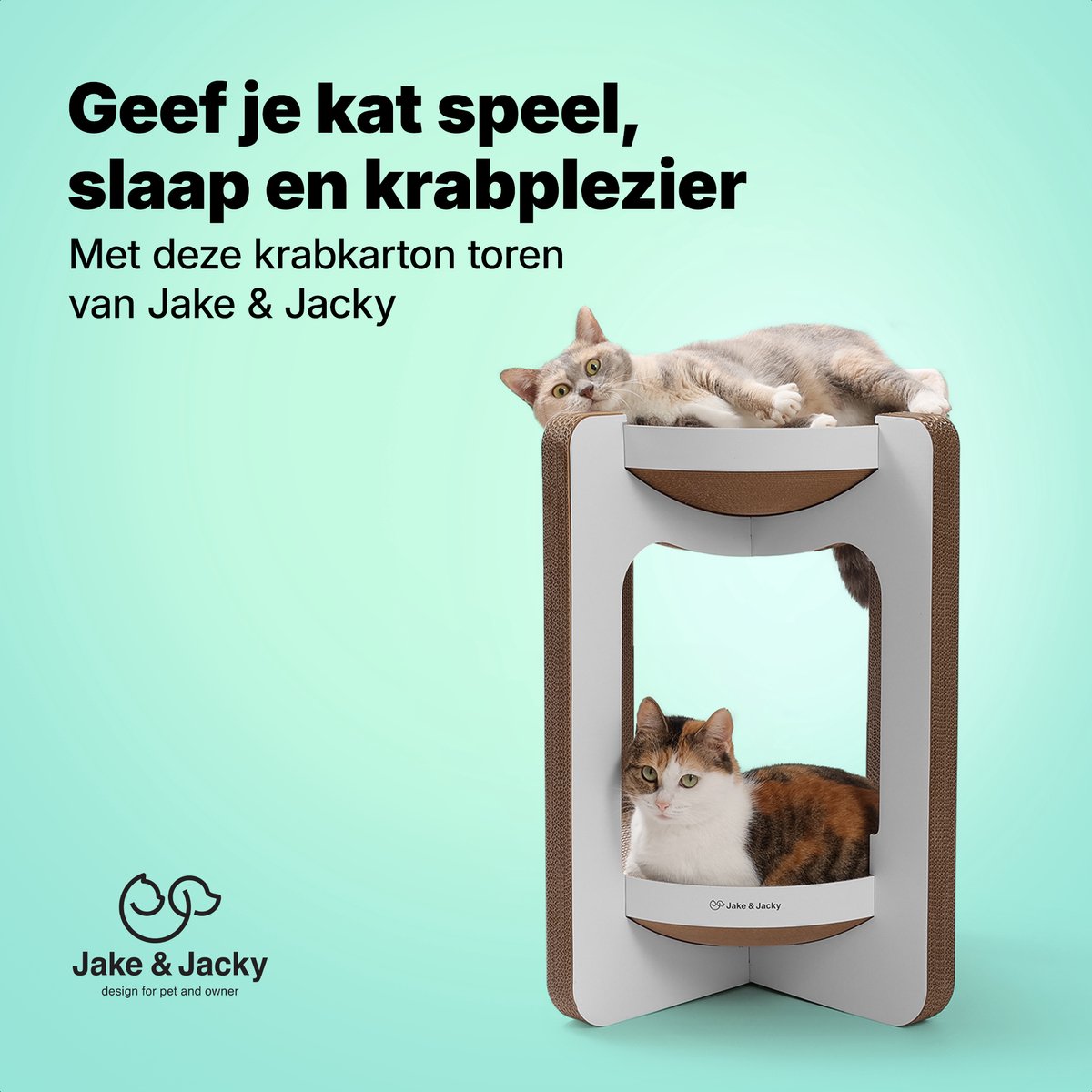 Jake and Jacky Krabkarton voor Katten - Krabpaal Karton - Krabplank - Krabmand - Krabmeubel - Kartonnen Krabmat - Kattenmand - Kattenbed - Kattentoren - 52x52x58cm – foto 2