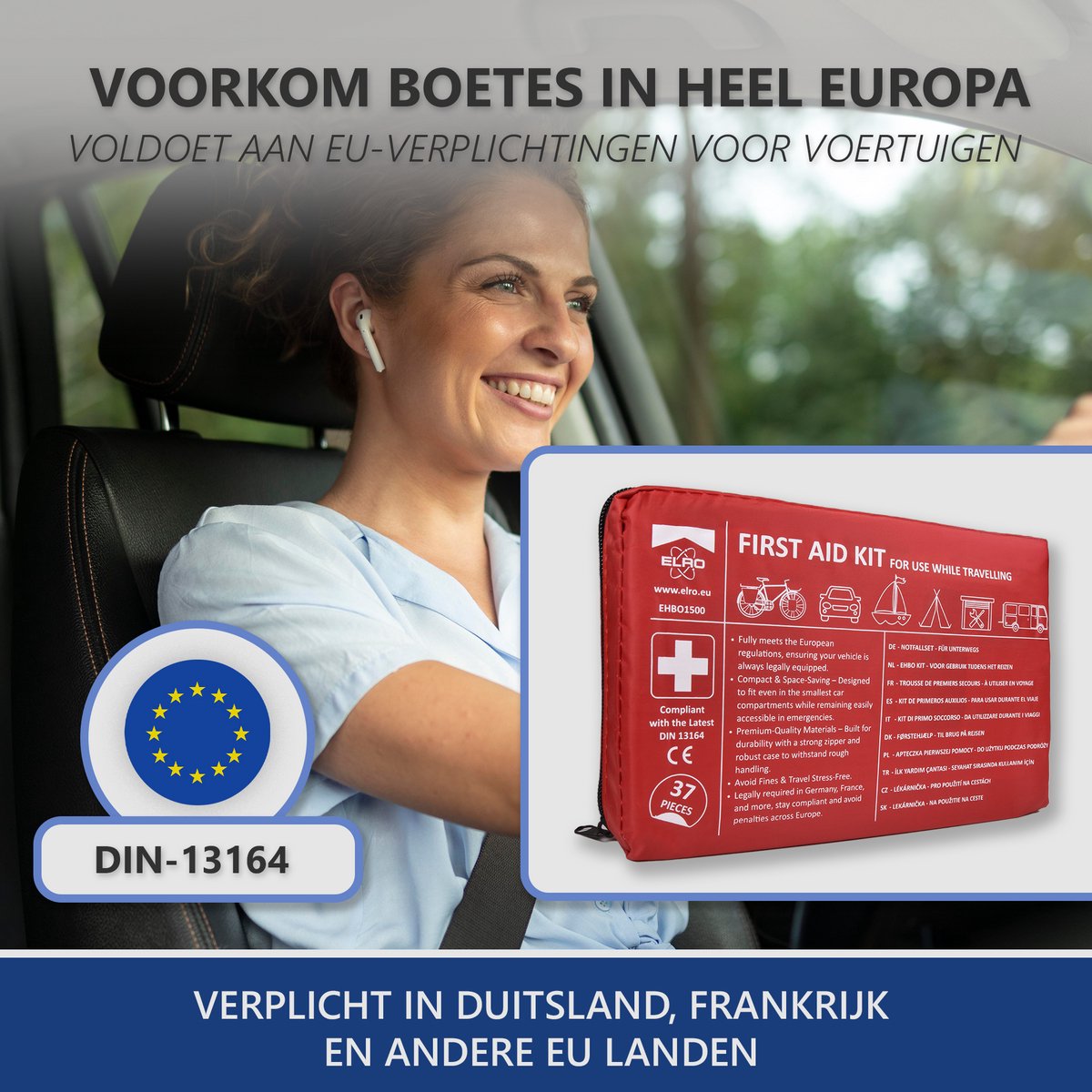 ELRO EHBO1500 EHBO Kit Noodpakket & Auto 37-delig – Inclusief Veiligheidsvest – Voldoet aan DIN13164 en Europese regelgeving - Verplicht in o.a. Duitsland en Frankrijk – foto 5