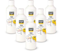 Creall Textiel- & Stoffenverf - Wit - 6 x 250 ml - Machine wasbaar na fixatie - Voor T-shirts, jeans, schoenen, stoffen tassen, meubels en auto-interieurs/hemelbekleding