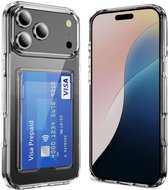 YPCd Pasjeshouder Hoesje Geschikt voor Apple iPhone 17 Pro / iPhone 18 Pro – Backcover met Kaartvak voor 2 pasjes – Shockproof TPU – Verhoogde Randen – Transparant