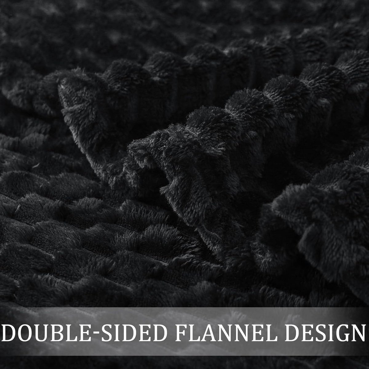 Famanu Size zachte fleece deken 152 x 203 cm stijlvolle jacquard fluwelen deken voor bed donzig gezellig lichtgewicht voor het hele seizoen zwart