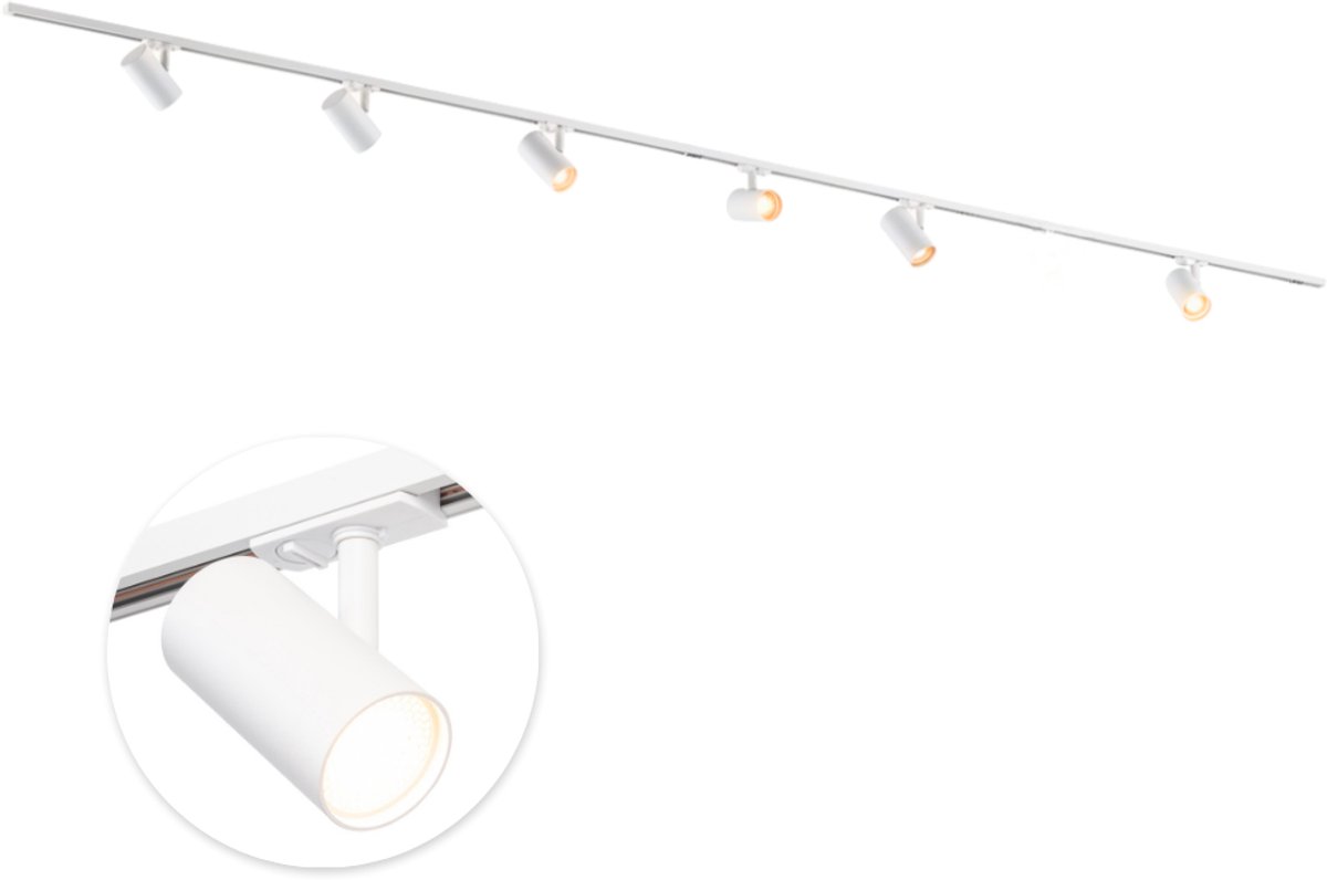 Qub Viror Railverlichting - Wit - 400 cm - I-Vorm - 6x GU10 Mesh Spots - Dimbaar - Complete Set