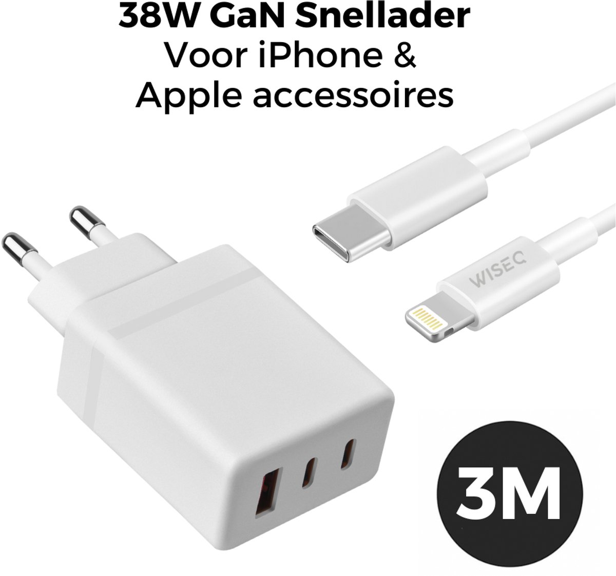 38W Snellader USB-C Adapter met Lightning Kabel 1M – Fast Charger voor iPhone 14/13/12/11 Pro Max & iPad - Afbeelding 2