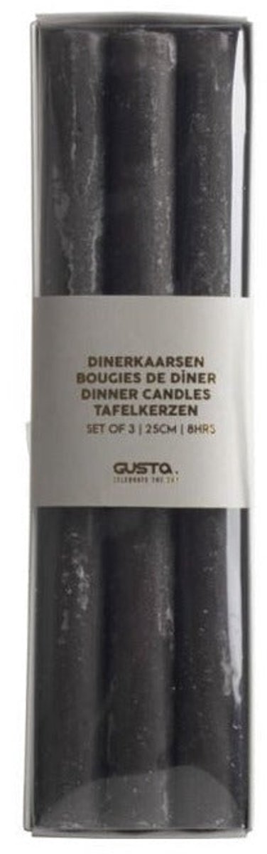 Gusta Dinerkaarsen Gentle set-van-3 zwart 7x2x25cm