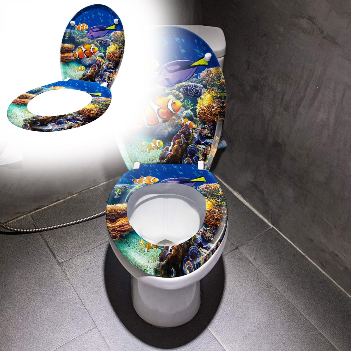 Aufun Toiletbril met softclose - Onderwatervissen - 45x38 cm - MDF met thermohardend deksel
