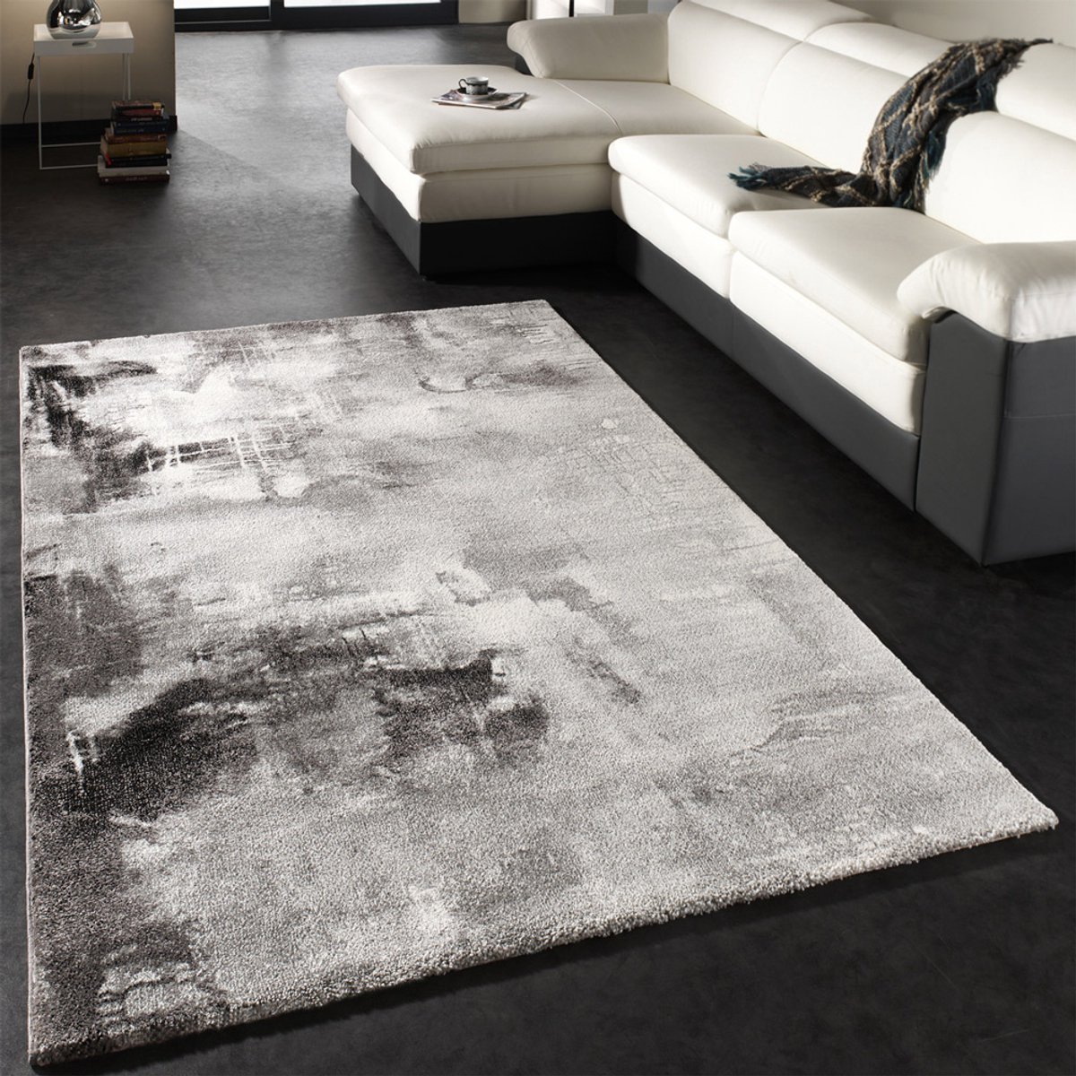 Paco Home Vloerkleed Modern Designervloerkleed Canvas-Look Grijs/Zwart/Wit Gemêleerd 80x150 cm