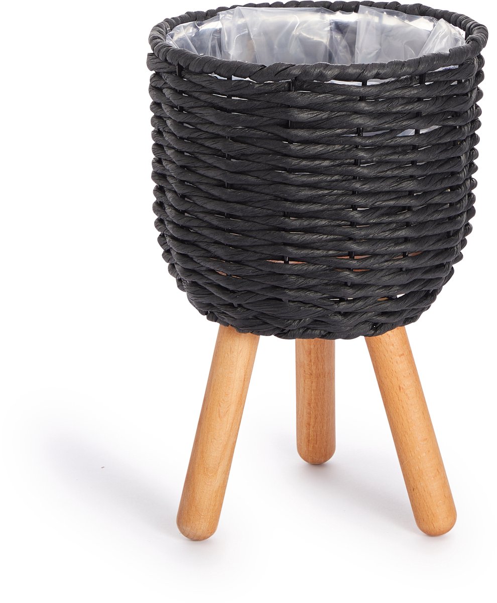Paco Home Bloempot Sierbloempot Bloemenbak Binnenkant Plantenpot Set Mand Gevlochten Hout Zwart