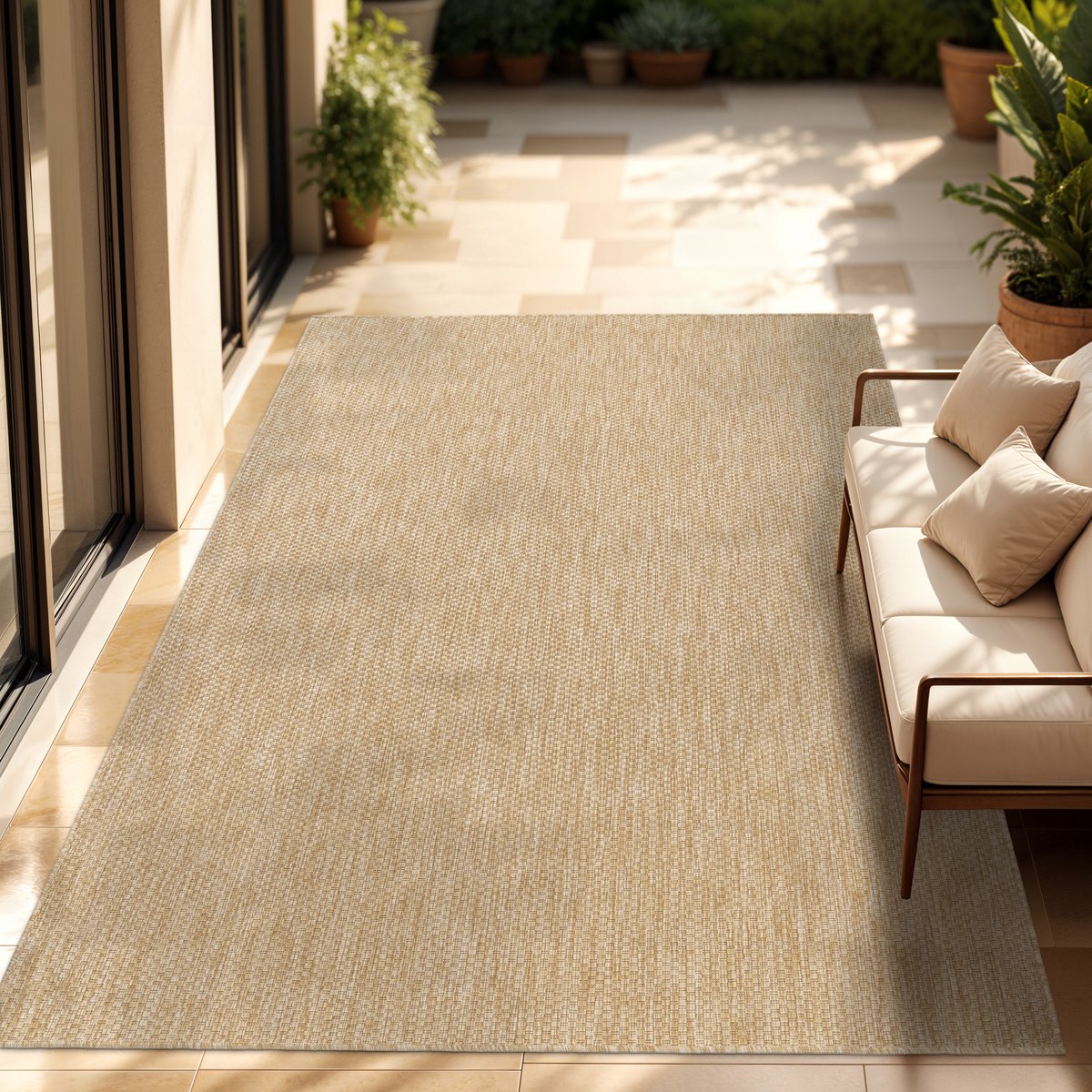 Paco Home In-& Outdoor Balkon Terras Keukenvloerkleed Eenkleurig Gemêleerd Patroon 140x200 cm