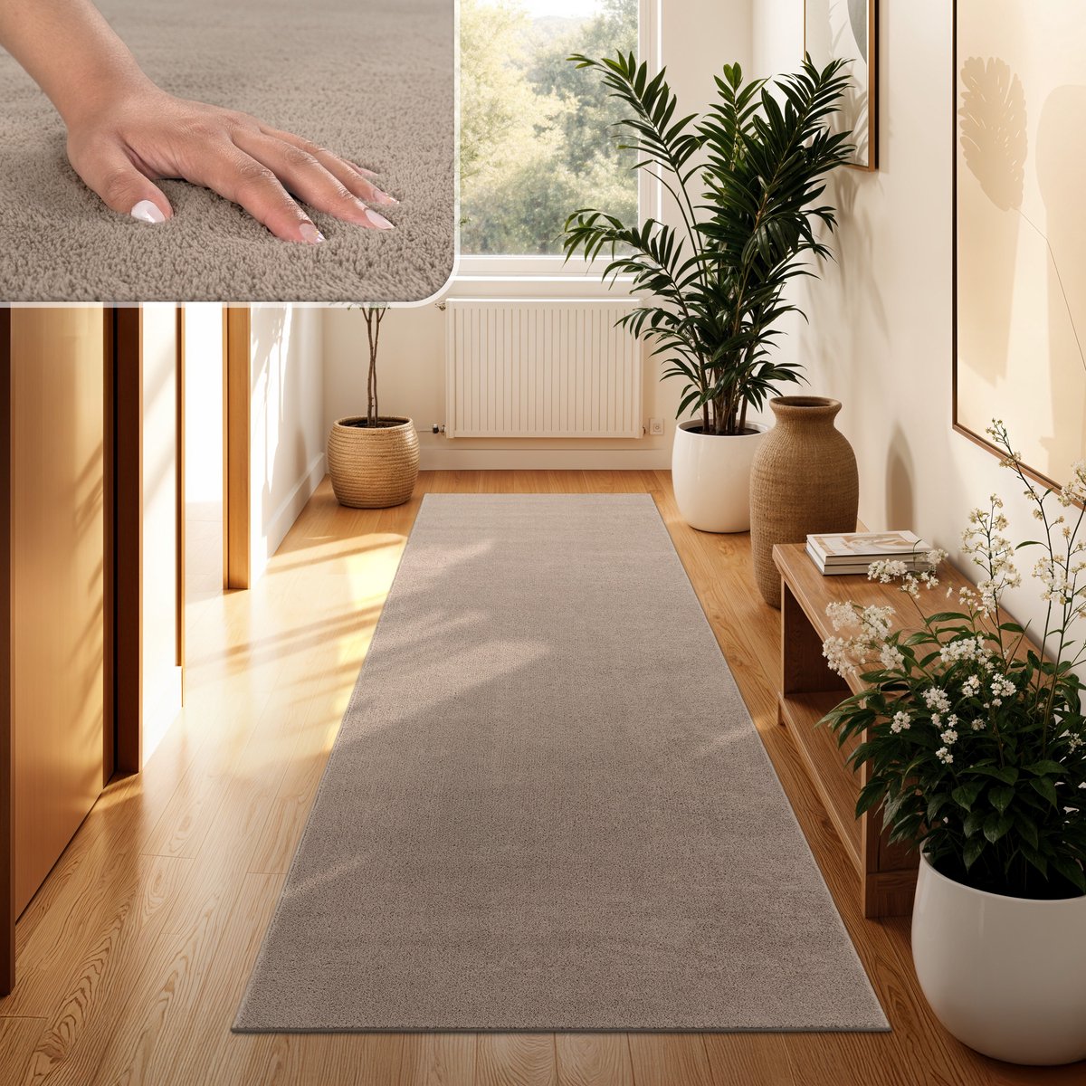 Paco Home Moderne woonkamer tapijt kortpolig wasbaar zacht uni effect bont antislip 80x300 cm