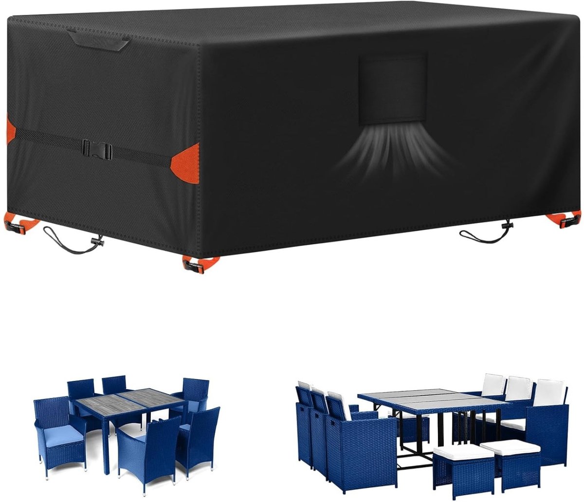 Famanu Tuinmeubelhoezen - 308 x 138 x 98 cm terrasmeubelhoes waterdicht - terrastafelhoezen 420D zwaar belastbare Oxford-stof - rotan meubelhoes - winddicht - anti-UV voor terras - buiten Zwart