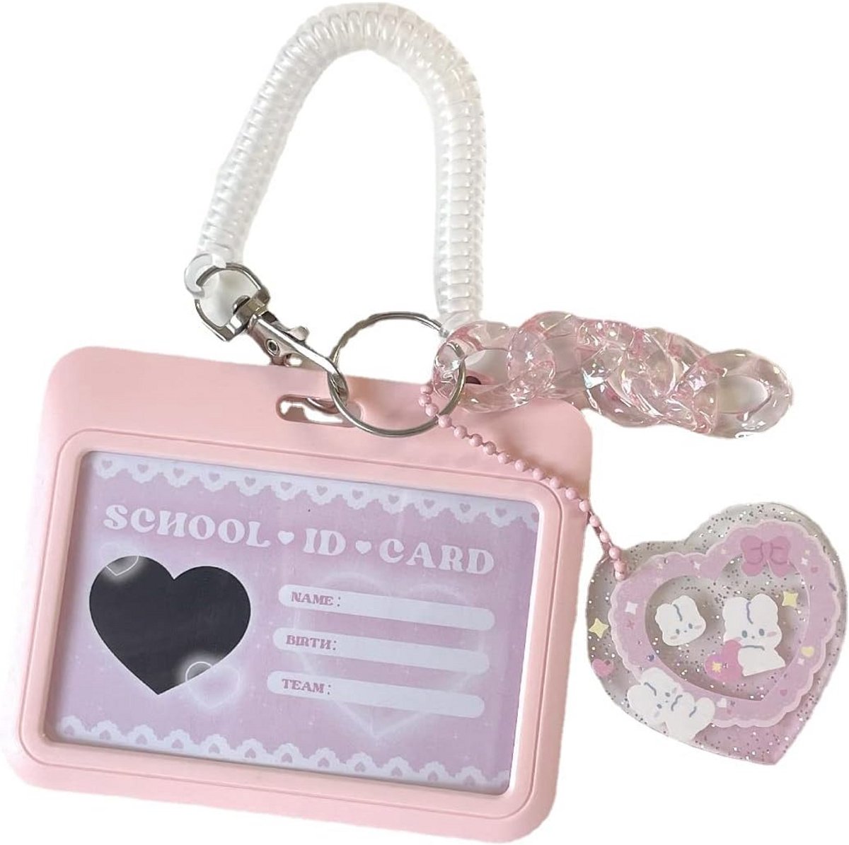 Transparante Fotokaarthouder 3 Inch Acryl Sleutelhanger met Hartvormige Bedel