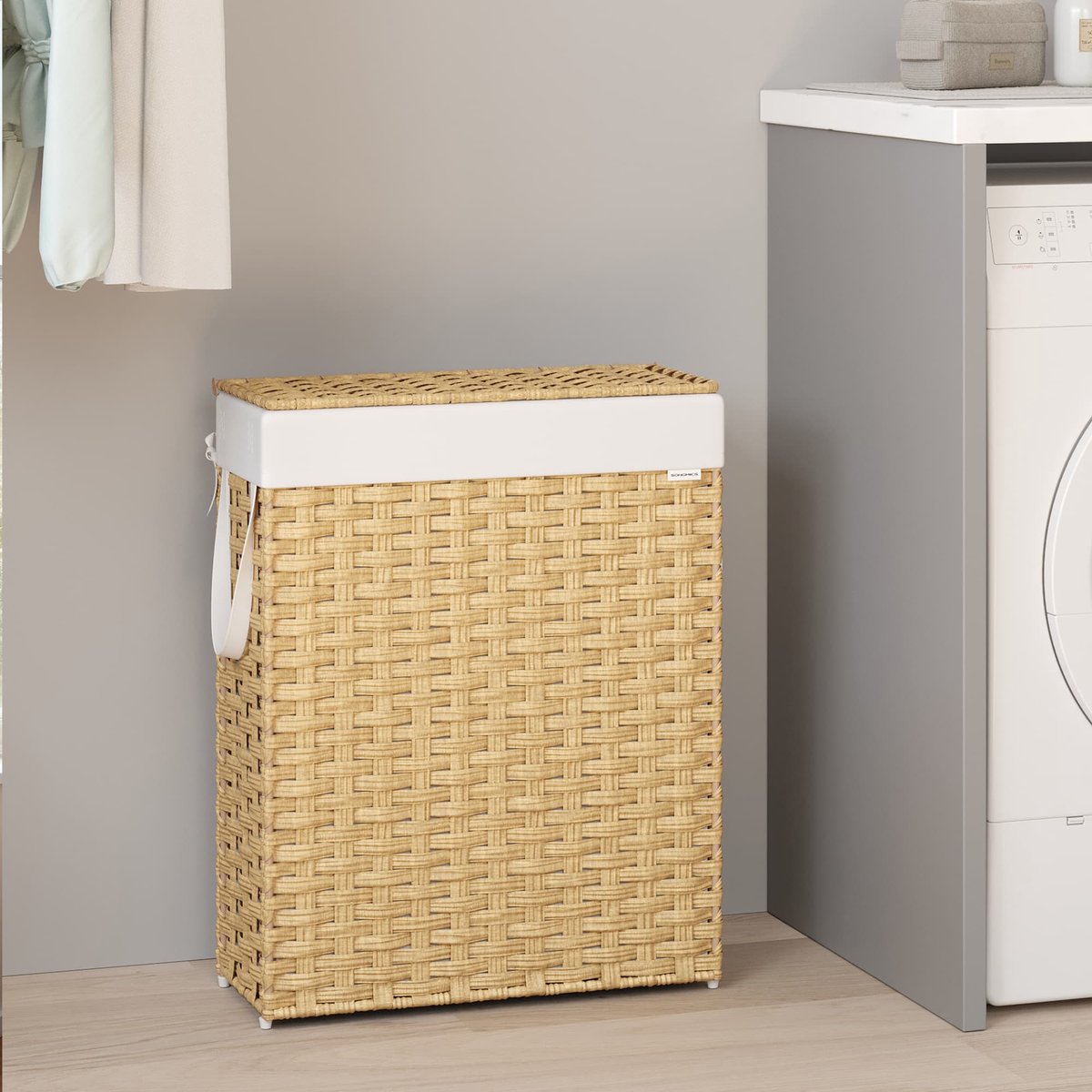 Wasmand – Synthetisch rotan – Wolkenwit – Opvouwbaar met deksel en uitneembare tas