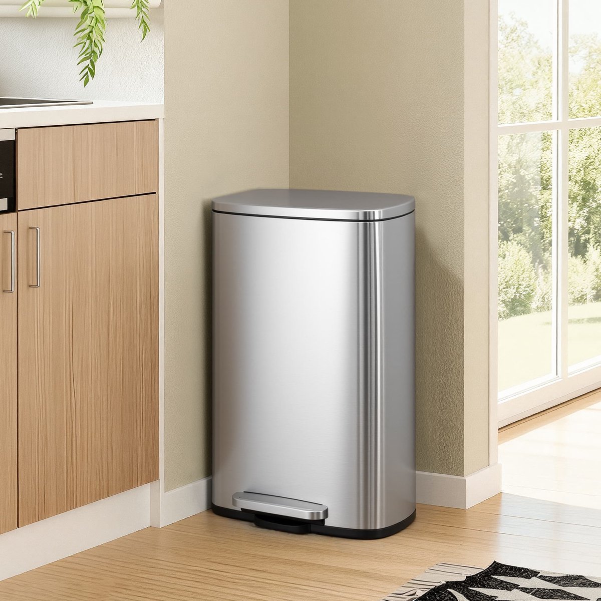 Stalen afvalbak – Roestvrij staal – Zwart – 50 liter met softclose-systeem en uitneembare binnenbak