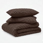 Decoware Dekbed zonder Overtrek 200x200 cm - Easy Tufted Waves Bruin - Hoesloos Dekbed Wasbaar - Incl. Kussensloop - All Season - Tweepersoons