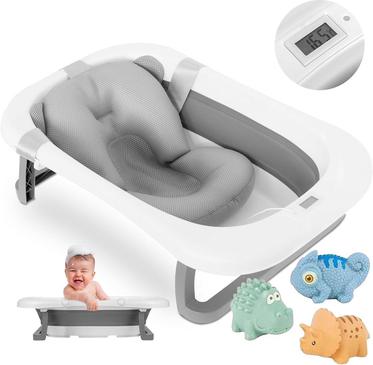 Inklapbaar Babybadje met Digitale Temperatuurmeter en Verkleinkussen