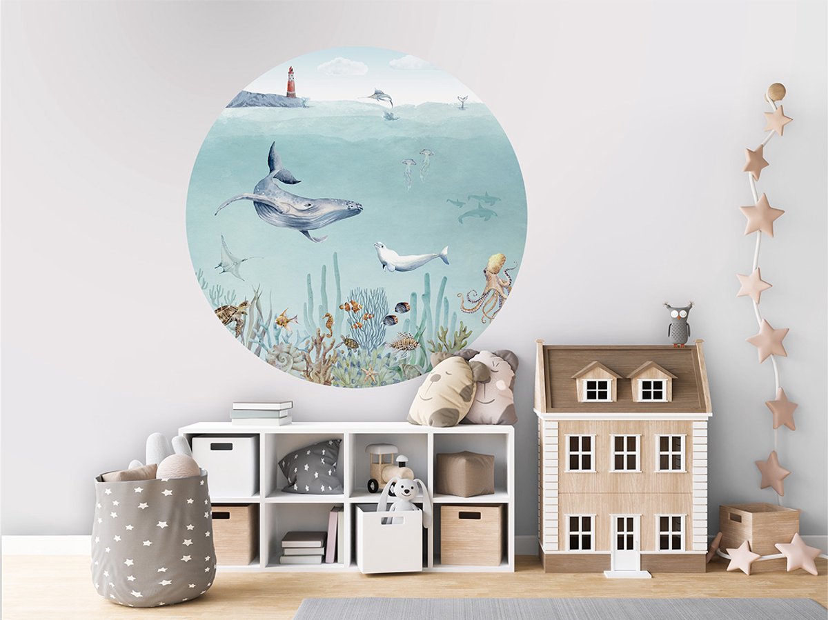 Muursticker - Wanddecoratie - kinderkamer - Babykamer - Onderwaterwereld - Secret Sealife - ø 100 cm - Behangcirkel