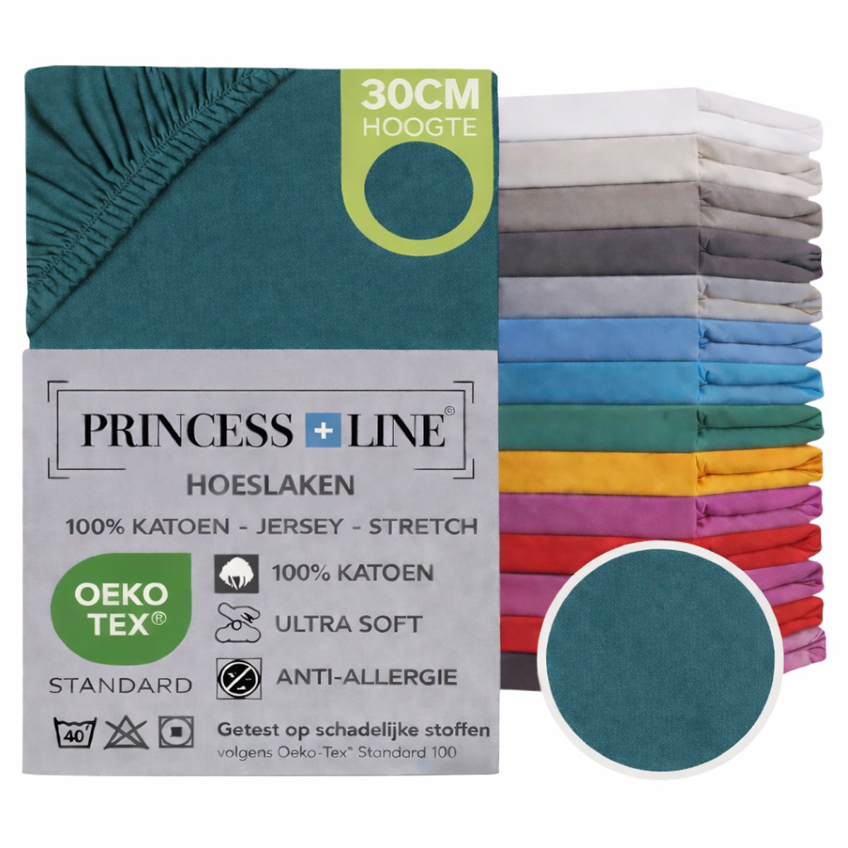 Princess Line- Comfortabel Ultra-Soft-Hoeslaken -100% katoen-Jersey -Stretch -Strijkvrij-